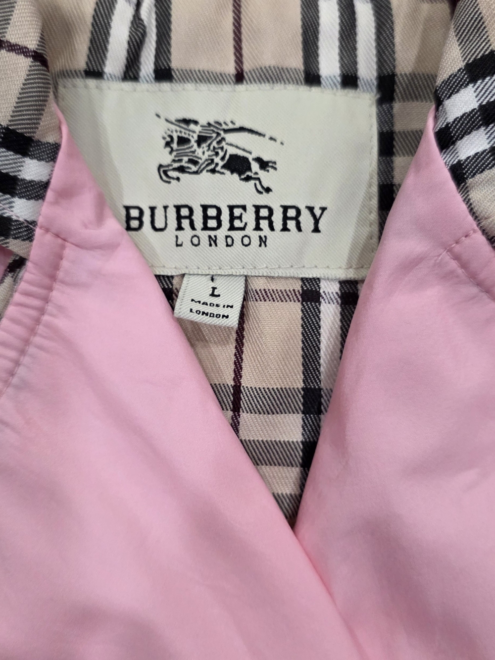Burberry Pink Kids Trench Coat with Signature Check Trim Size Large - Picture 2 of 4